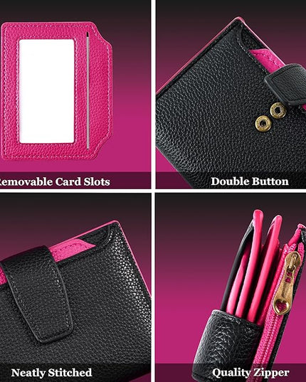 Airkit Small Wallet Women RFID Blocking Soft Leather Bifold Compact Card Holder Wallet for Women with Zipper Coin Pocket 4 ID Window