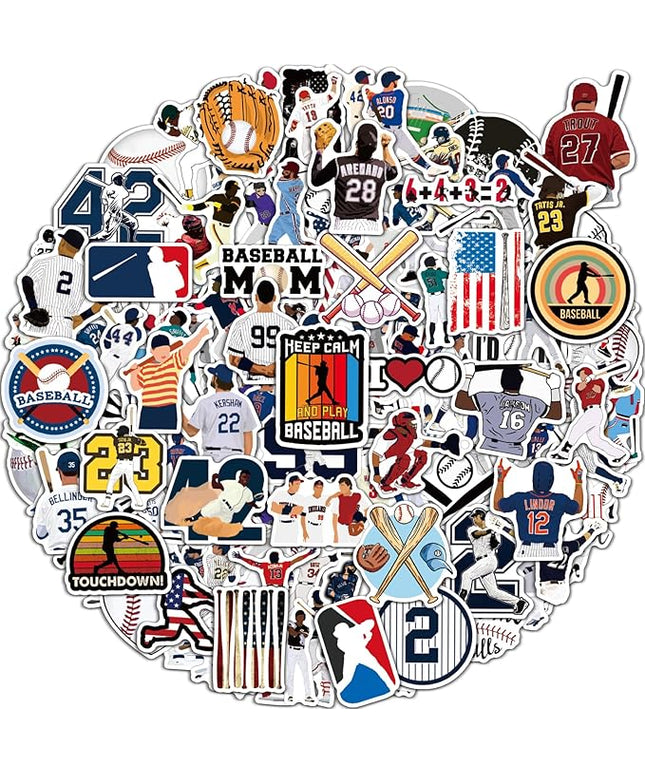100 Pcs Sport Stickers for Kids, Baseball Water Bottle Stickers, Vinyl Waterproof Laptop Sticker for Water Bottle, Bulk Sticker Packs for Boys Kids Classroom Prizes for Elementary Students