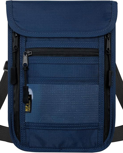sundee Travel Neck Wallet with Double Zippers, RFID Blocking Passport Holder with Adjustable Neck Strap for Men and Women to Keep Cash, Credit Cards and Travel Documents Safe - Navy Blue