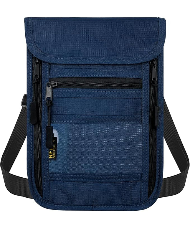 sundee Travel Neck Wallet with Double Zippers, RFID Blocking Passport Holder with Adjustable Neck Strap for Men and Women to Keep Cash, Credit Cards and Travel Documents Safe - Navy Blue