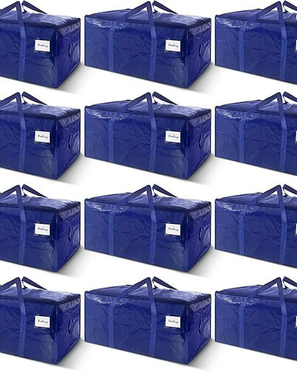 12 Pack Extra Heavy Duty Large Moving Bags with Strong Zipper & Carrying Handles, Sturdy Clothes Storage Bags Totes Bins, Packing Bag Move Boxes College Moving Supplies, Dark Blue - 24 gal