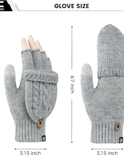 Winter Fingerless Gloves for Women Men Warm Knitted Convertible Mittens Flap Cover