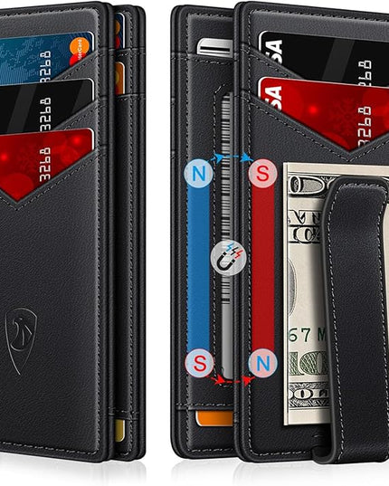 ZALVEX Wallet for Men Slim Leather Wallets for 12-15 Cards, Minimalist Thin RFID Blocking Card Holder with Money Clip & ID Window, Small Bifold Front Pocket Wallet, Gifts for Men