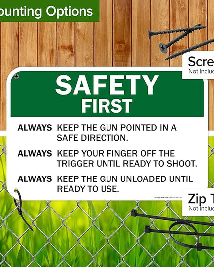 Safety First Always Keep The Gun Pointed In A Safe Direction Sign, 12x18 Inches, 55 mil thick HDPS (high density polystyrene), Made in USA by My Sign Center