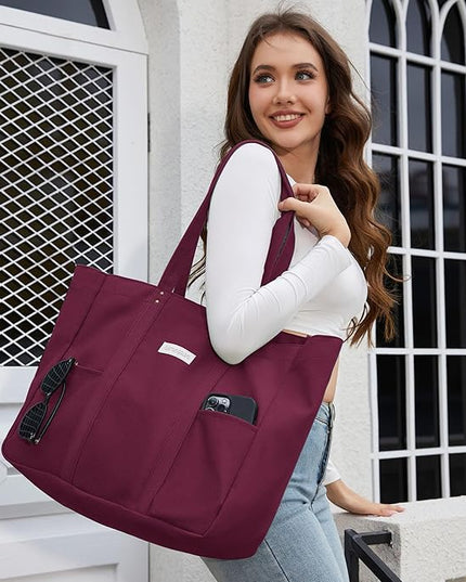 HOMESPON Large Canvas Tote Bag for Women Everything Bag with Pockets and Laptop Sleeve