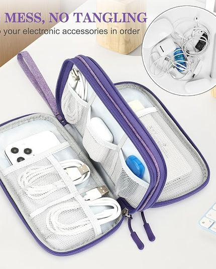 FYY Electronic Organizer, Travel Cable Organizer Bag Pouch Electronic Accessories Carry Case Portable Waterproof Double Layers Storage Bag for Cable, Cord, Charger, Phone, Medium Size, Dark Purple