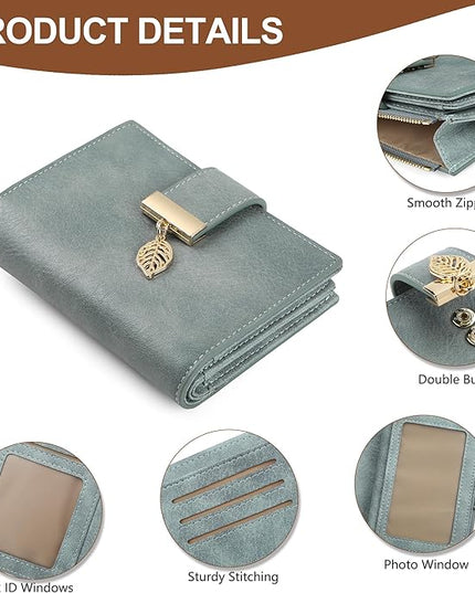 yiijay Small Wallet Women RFID Blocking Leather Bifold Wallet Credit Card Holder for Women Ladies Compact Wallet Mini Purse With Zipper Pocket
