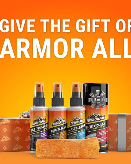 Armor All Car Wash and Car Interior Cleaner Kit, Includes Towel, Tire Foam, Glass Spray, Protectant Spray and Cleaning Spray, Multicolor, 5 Count (Pack of 1)