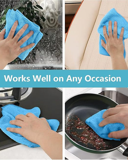 HOMEXCEL Blue Microfiber Cleaning Cloth, 100 Pack Cleaning Towels for Kitchen, Lint Free, Scratch-Free, Highly Absorbent, and Reusable Cleaning Rags for House, Window and Glass, Cars, 11.5 X11.5 inch