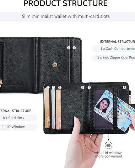 POIUGOYA Slim Wallet for Women,RFID Blocking Bifold Credit Card Holder with Zipper Coin Pocket,ID Window,Keychain