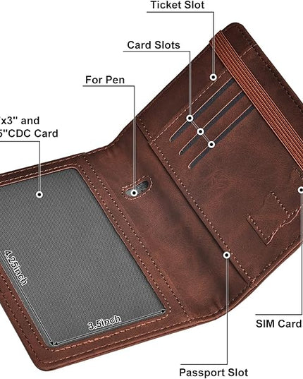 HerriaT Passport and Vaccine Card Holder Combo,Cover Case with CDC Vaccination Card Slot, Leather Travel Documents Organizer Protector, with RFID Blocking, for Women and Men