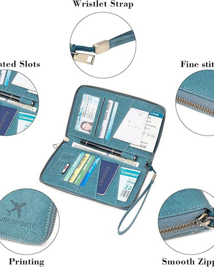 Family Passport Holder Wallet RFID Blocking Zippered Passport Wallet,Women and Men Travel Wallet Ladies Passport Cover