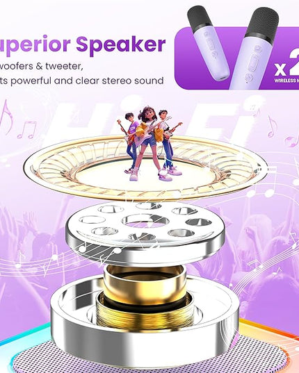 Mini Karaoke Machine for Kids Adults, Portable Bluetooth Speaker with 2 Wireless Karaoke Mics Player,2026 TOP Birthday Gifts Toys for Girls 3,4, 5, 6, 7, 8+Years Old Toddler(Light Purple)