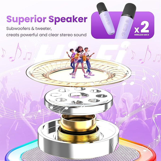 Mini Karaoke Machine for Kids Adults, Portable Bluetooth Speaker with 2 Wireless Karaoke Mics Player,2026 TOP Birthday Gifts Toys for Girls 3,4, 5, 6, 7, 8+Years Old Toddler(Light Purple)