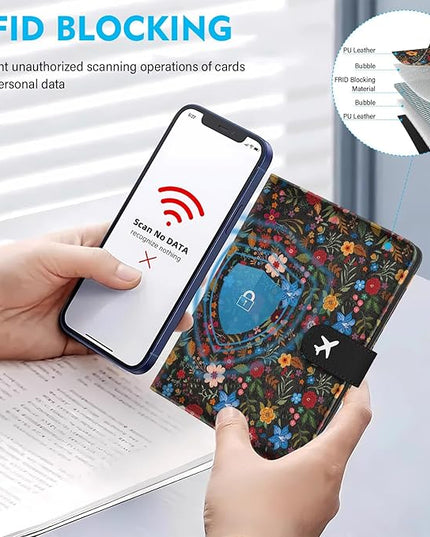 Passport Holder for Trave, RFID Blocking Leather Passport Cover, Combo with Credit Card Slot and Boarding Pass Slot Combo for Women Men