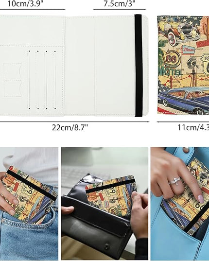 Passport Holder for Women and Men PU Leather Passport Cover for Travel (American Vintage Route 66)