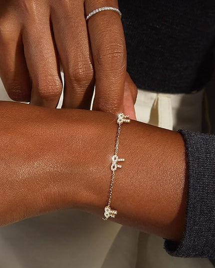 FUNEIA Dainty Silver Gold Bracelets for Women Trendy Non Tarnish 14K Gold Plated Waterproof Diamond Bracelets Cute Stackable Heart Butterfly Clover Cross Evil Eye Charm Bracelet Stack Jewelry Gifts