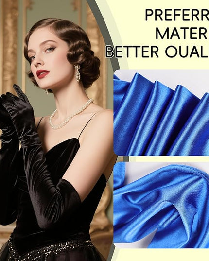 THARAHT Women Long Gloves with Satin Elbow Length for 1920s Opera Tea Party Costumes Bridal Evening Dress