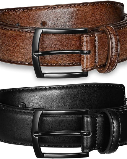 Men's Belt 2Pack Genuine Leather Belt for Men Dress Casual Golf Jeans Pants 1 3/8"
