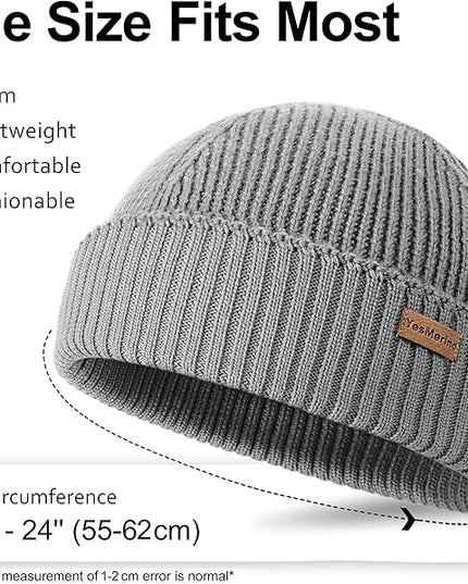 100% Merino Wool Fisherman Beanie for Men Women, Short Knit Cuff Trawler Winter Hat, Warm Soft Outdoor Gift