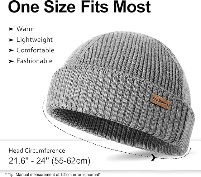 100% Merino Wool Fisherman Beanie for Men Women, Short Knit Cuff Trawler Winter Hat, Warm Soft Outdoor Gift