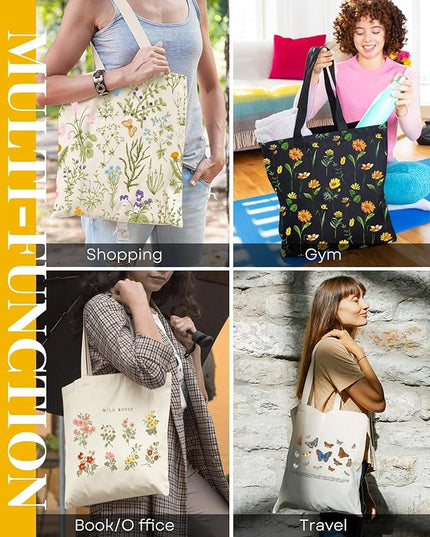 AUSVKAI Canvas Tote Bag Aesthetic for Women, Cute Reusable Cloth Cotton Bags for College Shopping Beach Grocery Trendy Gifts