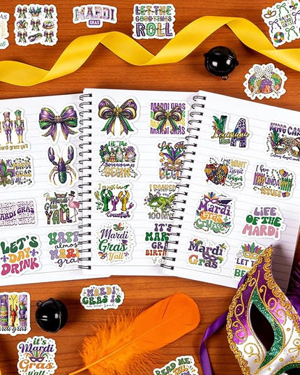 Mardi Gras Stickers for Adults- 100 Pcs Carnival Masquerade Mask Water Bottle Stickers, New Orleans Mardi Gras Waterproof Scrapbook Decals, Vinyl Sticker for Luggage Laptop Journaling