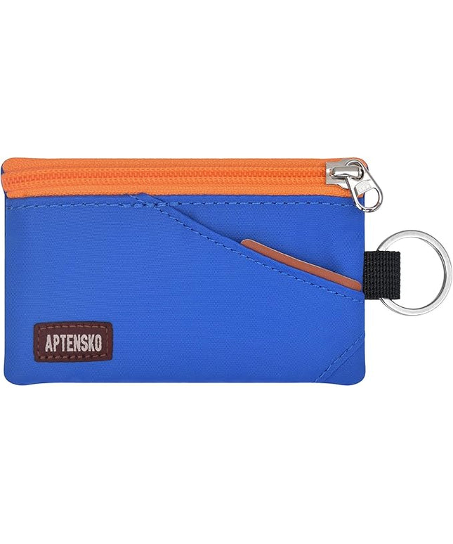 RFID Travel Wallet with Adjustable Lanyard-Zipper Small Wallet with ID Card Holder, Keychain for women&men-Minimalist Slim Waterproof Nylon case for ID, Cash, Key (Blue)