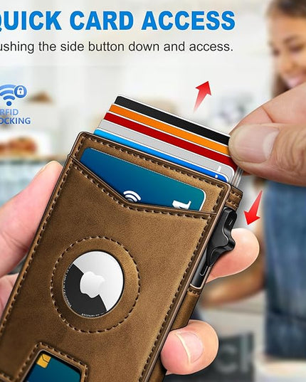 miyozi Airtag Wallet for Men Money Clip 9-Card Pop-Up Credit Card Holder with ID Window RFID Blocking Metal Case Magnetic Closure Front Pocket Wallet Gift Box | with Money Clip, Gift Boxed, Slim, RFID Blocking, Pop-up Card Case, Flip