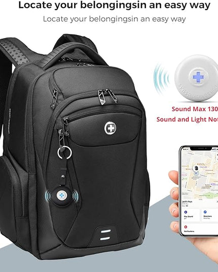 Swissdigital Design Men's Laptop Backpack with Apple Find My, Business Travel Backpack with USB Charging Port and RFID Protection, Work Backpack Fits 15.6 inches Computer,Black| SD16959508F-01