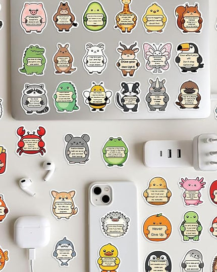 100PCS Cute Stickers for Kids, Affirmation Animal Stickers, Motivational Stickers for Kids Adults, Inspirational Vinyl Waterproof Decals for Water Bottles,Laptops, Phones, Journal Scrapbook