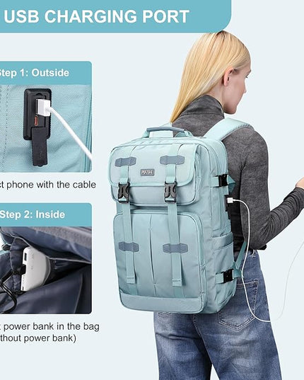 PIJUSHI Carry on Travel Backpack for Women Convertible Duffle Bag Flight Approved Luggage Backpack Fit 16 Inch Laptop(PE053 Teal Blue)
