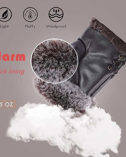 Cute Winter Gloves - Fuzzy Furry Faux Fur Lined, Warm Hands Warmer for Women