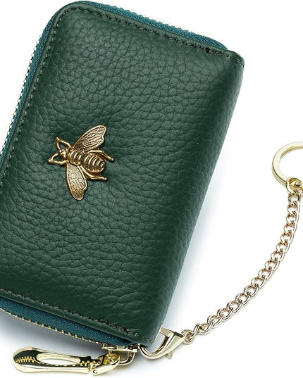imeetu RFID Credit Card Holder, Small Leather Zipper Card Case Wallet for Women