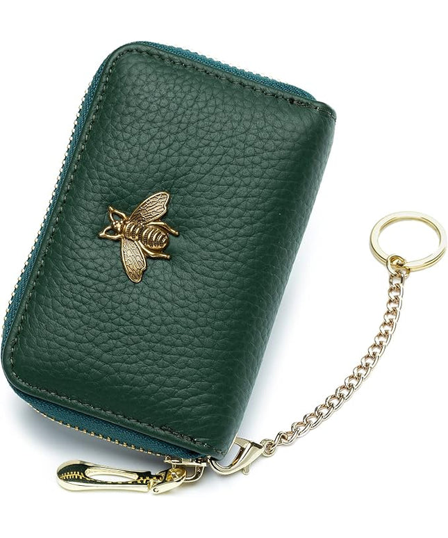 imeetu RFID Credit Card Holder, Small Leather Zipper Card Case Wallet for Women
