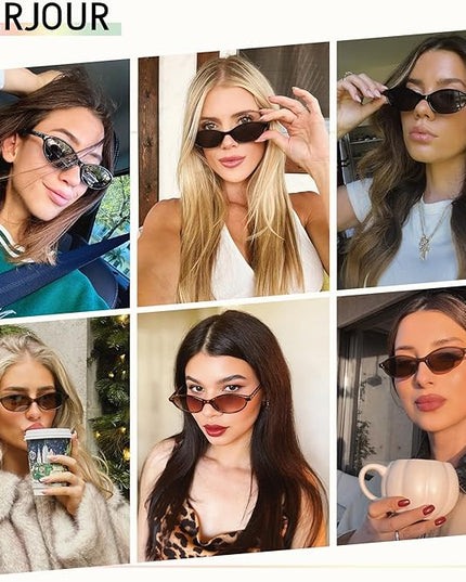 Retro Oval Cat Eye Sunglasses for Women Y2k Trendy Narrow Sunnies Designer Sun Glasses AR82253