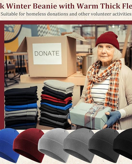 Chicingyou 120 Pcs Bulk Men Knitted Hats with Fleece Lining for Charity Homeless Donations, Unisex Beanies Winter Warm Hats