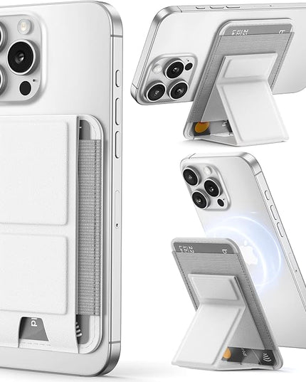Magsafe Wallet with Angle Adjustable Stand, Magnetic Card Holder for iPhone 16/15/14/13/12 Series (Not for iPhone Mini), 1 Slot, 6 Cards, White