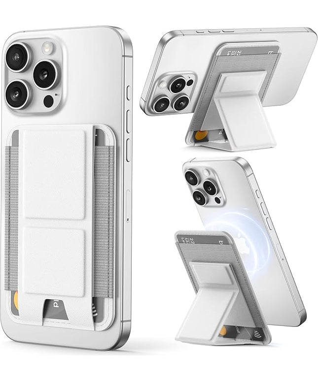 Magsafe Wallet with Angle Adjustable Stand, Magnetic Card Holder for iPhone 16/15/14/13/12 Series (Not for iPhone Mini), 1 Slot, 6 Cards, White