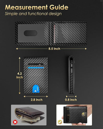 2025 Upgraded Minimalist Wallet for Men - RFID Blocking Credit Card Holder Case Leather Pop Up Aluminum Wallet with Cash Slot, Front Pocket ID Window Gift Boxed (Carbon Fiber - with Airtag Holder)