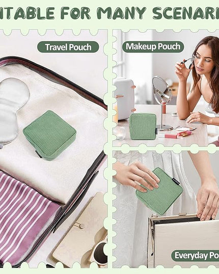 MAGEFY Small Makeup Bag for Purse Mini Cosmetics Bag Corduroy Cute Cosmetic Pouch for Women with Slip-in Pockets
