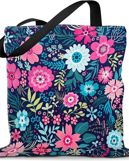 Canvas Tote Bag for Women，Cute Heavy-Duty Shoulder Bag with Zipper Pocket -Travel Tote for Grocery, Gym,Shopping