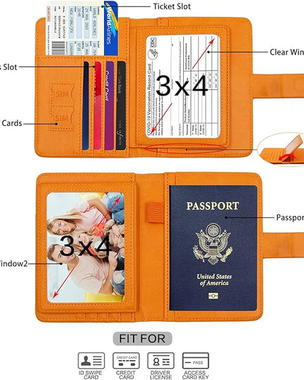 Melsbrinna Rfid Passport Holder for Travel women/Men, Cute Passport Wallet Rfid Blocking Card Slots, Rfid Passport Cover/CaseTravel Wallet, Passport Book Holder (1, Orange)