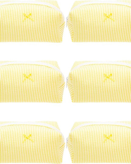 PAZIMIIK 6PCS Cozy Makeup Bag Small Aesthetic Travel Zipper Cosmetic Pouch for Women Make Up Beauty Accessories Brushes, Stripe Yellow