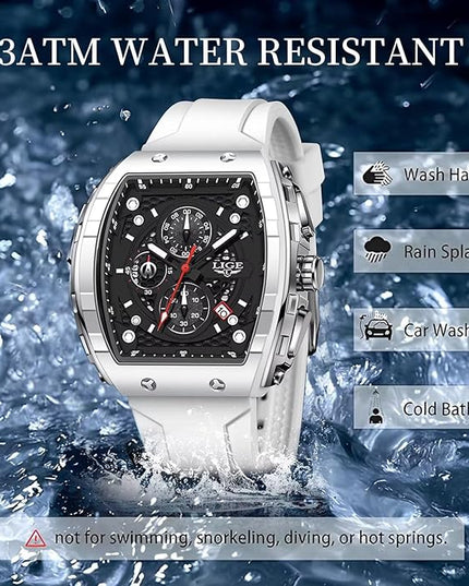 Mens Watches,Unique Rectangular Quartz Analog Watch,Outdoor Sports Multi-Function Watch,Chronograph/Waterproof/Luminous/Calendar,Durable Silicone Strap Mens Casual Watches