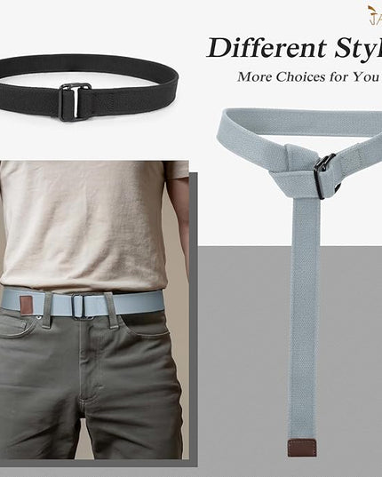 JASGOOD Men Canvas Fabric Belts Casual Web Cloth Belts with Black Double Ring Buckle 2 Pack