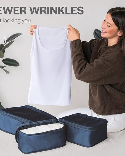 Aerotrunk Compression Packing Cubes for Travel - Luggage Organizer Bags - Double Zipper Packing Cubes for Suitcases (2-Pack, Dark Blue)