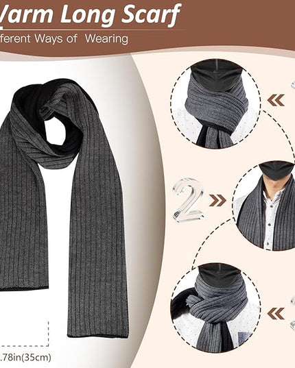 Men Women Winter Beanie Hats Scarf with Touchscreen Gloves Warm Knit Themal Gloves Long Scarf Set with Fleece Lined