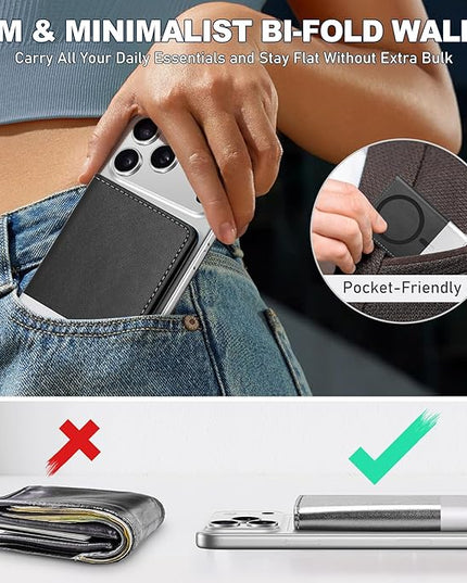 TUCCH for Magsafe Card Holder with Clear ID Window, Fit 6 Cards, RFID Blocking PU Leather Men Women Magnetic Phone Wallet for iPhone 17/16/15/14/13/12/Plus/Air/Pro/Pro Max Series, Black & White