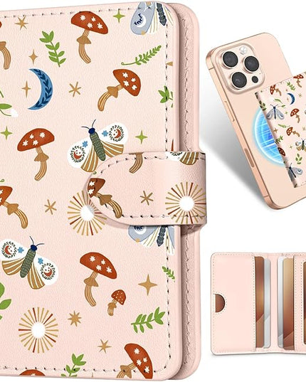 Shorogyt for Magnetic Phone Wallet Compatible with Magsafe Card Holder -Cute Luxury Slim Leather Mag Wallets for Women Fit 4 Cards,for iPhone 17/16/15/14/13/12 Series for Apple RFID Magnet, Butterfly